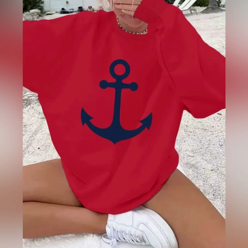 Anchors Away Red Sweatshirt | Navy Anchor Motif | Mint Julep Boutique | XL | NWT - Picture 1 of 10
